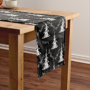 Stylish Black and White Modern Christmas Short Table Runner