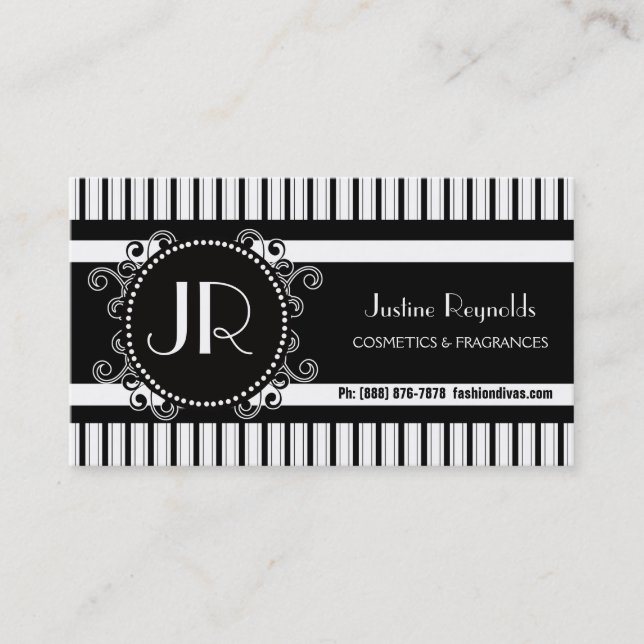 Stylish Black and White Modern Stripes Business Card (Front)