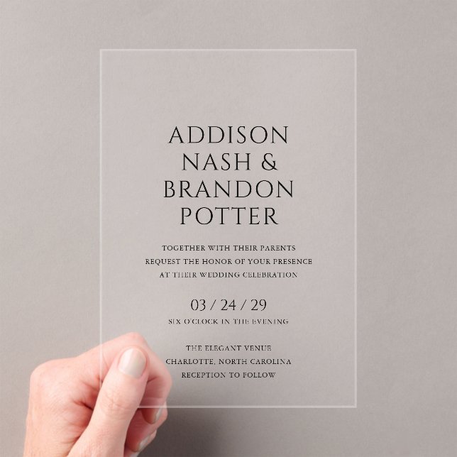 Stylish Black and White Modern Wedding Acrylic Invitations (Insitu (Handheld))
