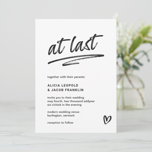 Stylish Black and White Modern Wedding Invitation (Standing Front)