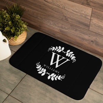 Stylish Black And White Monogram Bathroom Mat by heartlockedhome at Zazzle