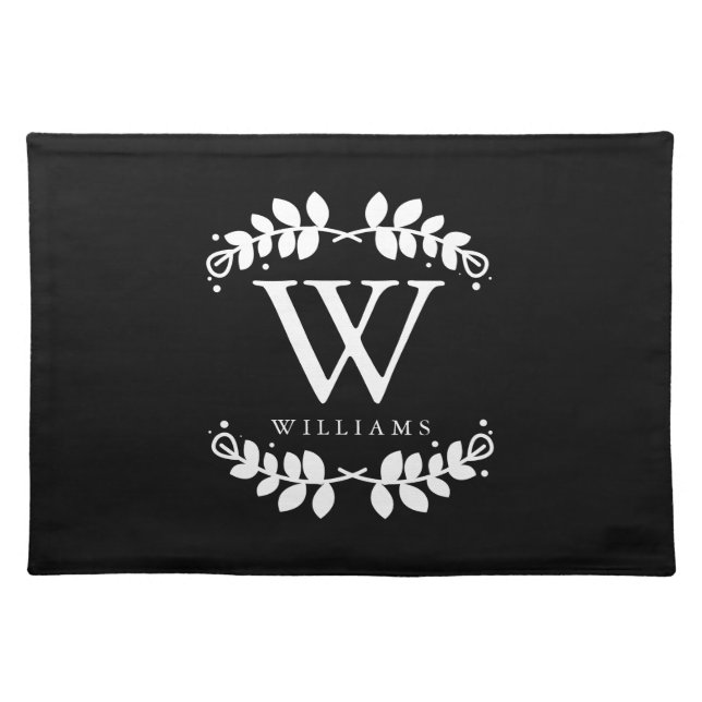 Stylish Black and White Monogram Placemat (Front)