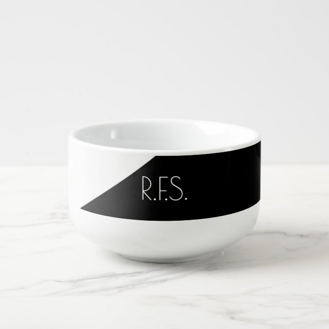 Stylish Black and White Monogram Soup Mug (Front)