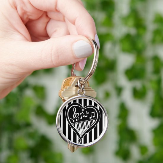 Stylish Black and white musical notes and piano Keychain