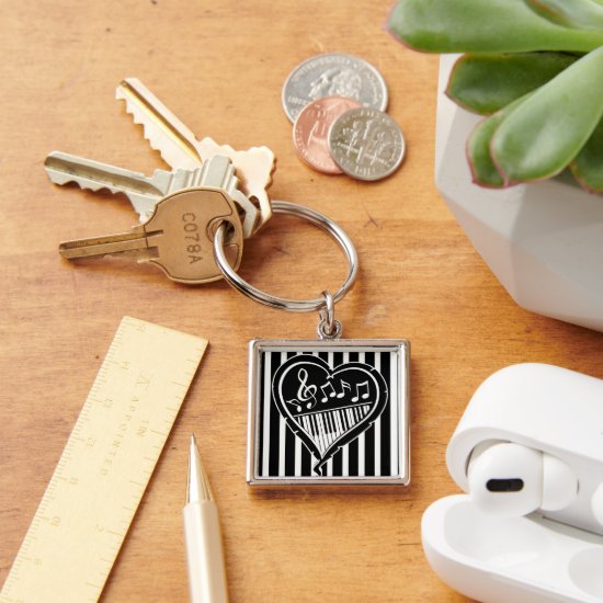 Stylish Black and white musical notes and piano Keychain