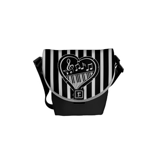 Stylish Black and white musical notes and piano Messenger Bag