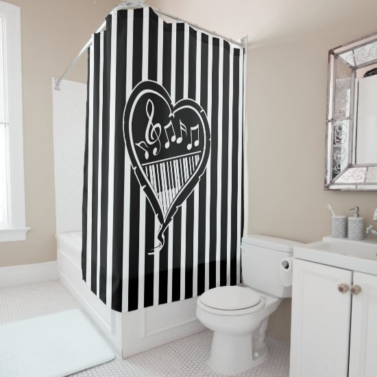Stylish Black and white musical notes and piano Shower Curtain