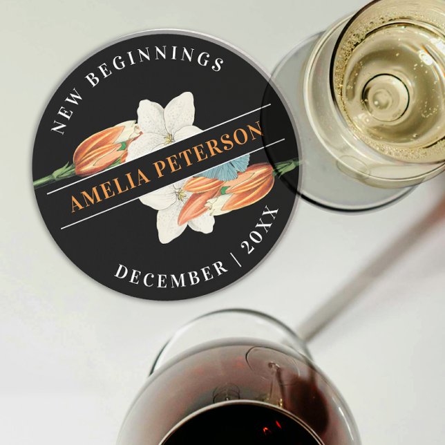 Stylish Black And White Orange Lily Floral Retire Coaster (Creator Uploaded)