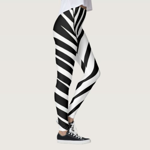 Stylish Black And White Palm Tree Leaf Patterns Leggings