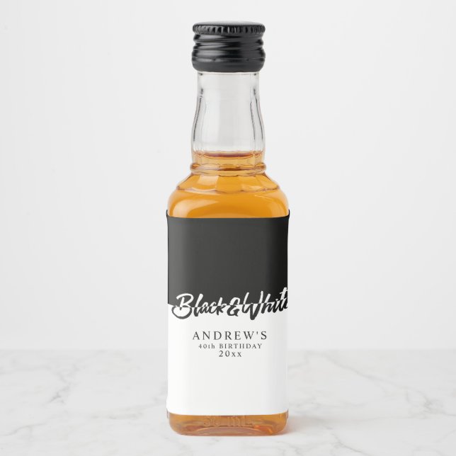 Stylish Black and White Party Liquor Bottle Label (Front)