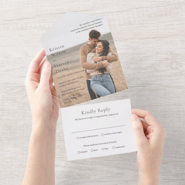 Stylish Black and White Photo Modern Wedding All In One Invitation (Tearaway)