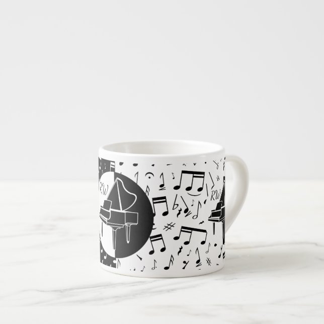 Stylish black and white Piano and music design Espresso Cup (Front Right)