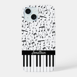 Stylish black and white piano keys iPhone 15 case