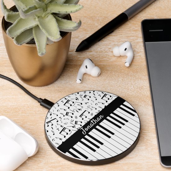 Stylish black and white piano keys iPhone case Wireless Charger