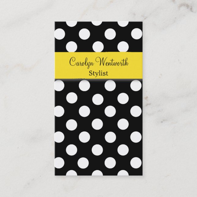 Stylish Black and White Polka Dot Business Card (Front)