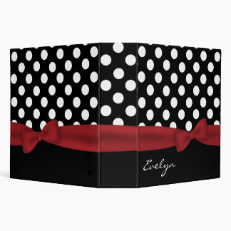 Stylish Black and White Polka Dot Custom Binder
