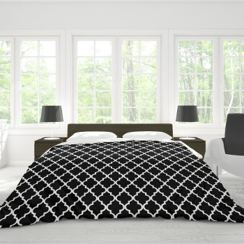 Stylish Black And White Quatrefoil Tiles Pattern Duvet Cover by heartlockedhome at Zazzle