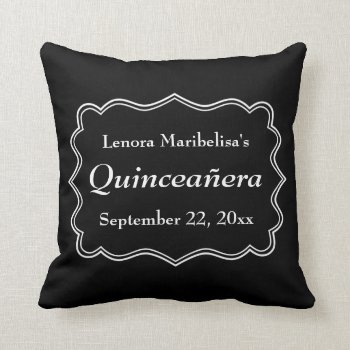 Stylish Black And White Quinceanera Throw Pillow by Metarla_Occasions at Zazzle