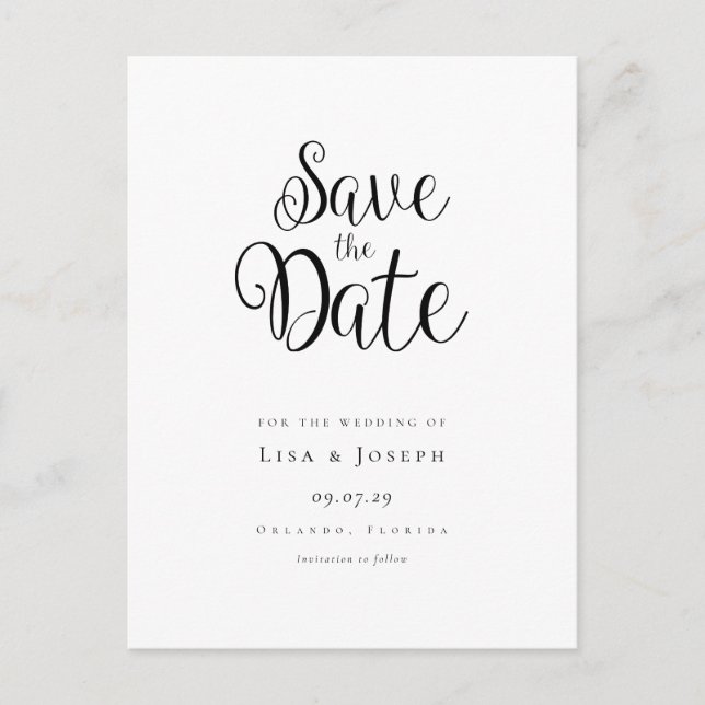 Stylish Black and White Save the Date Announcement Postcard (Front)