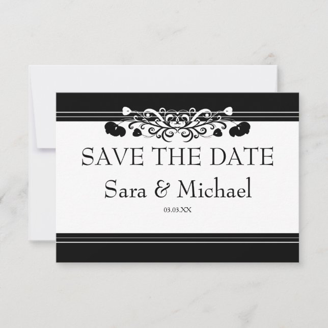 Stylish Black and White Save the Date Card (Front)