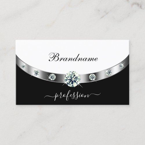 Stylish Black and White Silver Border and Monogram Business Card