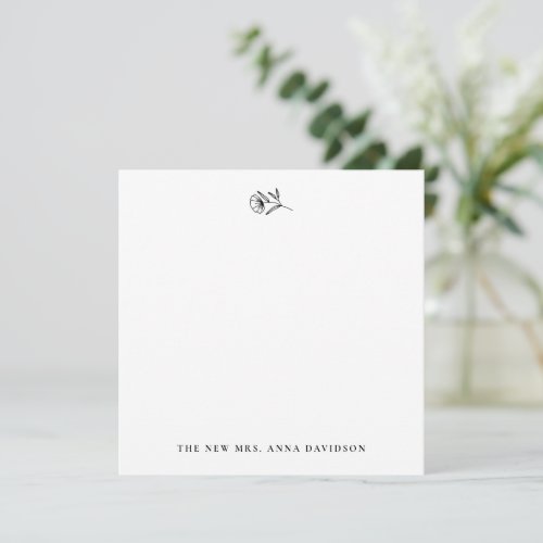 Stylish Black and White Single Stem Flower Flat  Note Card