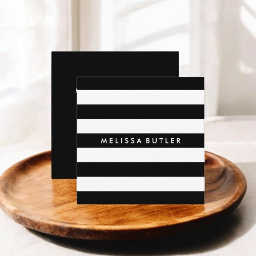 Stylish Black and White Stripe Square Business Card