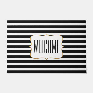 Stylish Black and White Striped Door Mat