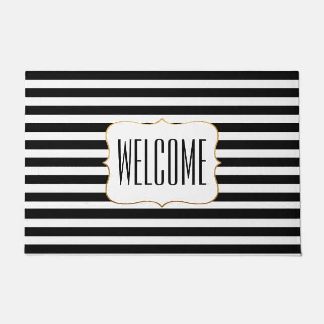 Stylish Black and White Striped Door Mat (Front)