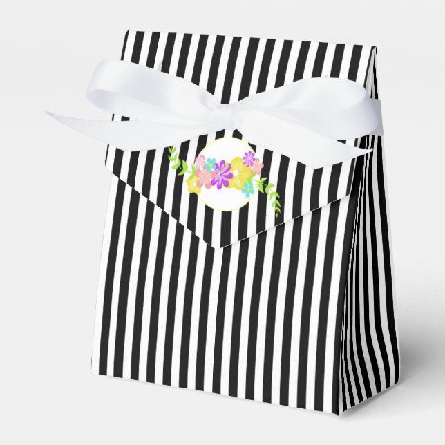 Stylish Black and White Striped Favor Gift Box (Front Side)