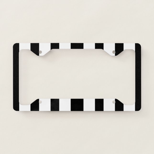 Stylish Black and White Striped License Plate Frame (Front)