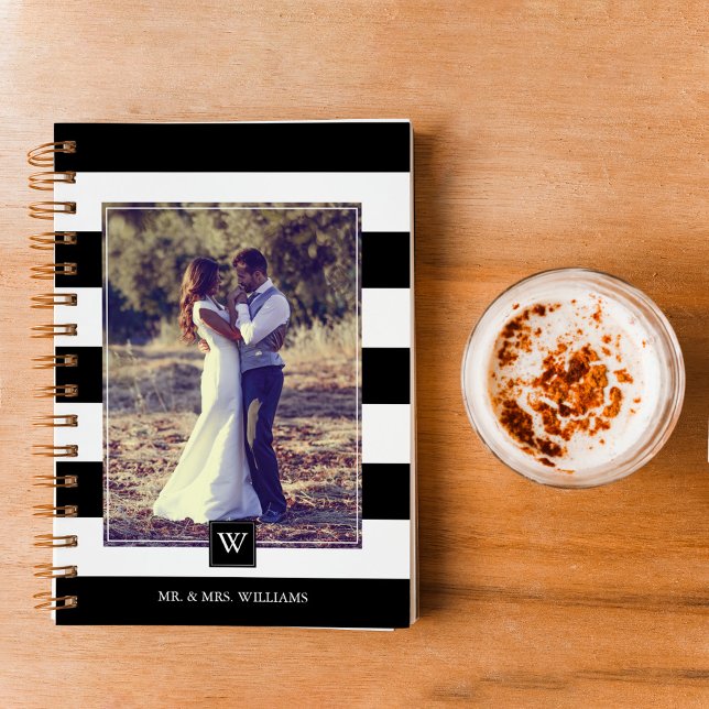 Stylish Black and White Stripes Monogram Notebook (Creator Uploaded)