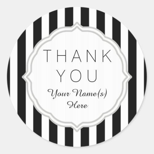 Stylish Black and White Stripes Pattern Thank You Classic Round Sticker