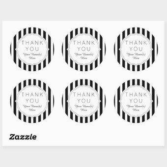 Stylish Black and White Stripes Pattern Thank You Classic Round Sticker ...