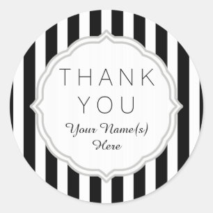 Stylish Black and White Stripes Pattern Thank You Classic Round Sticker