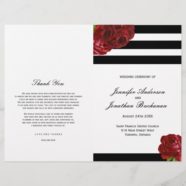 Stylish Black and White Stripes Wedding Programs (Front)