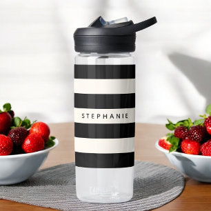 Stylish Black and White Stripes with Any Name Water Bottle