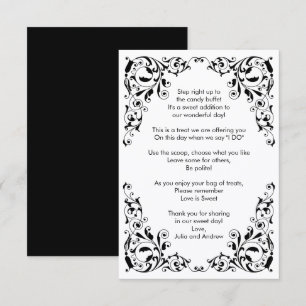 Stylish Black and White Swirls Candy Buffet Thank You Card