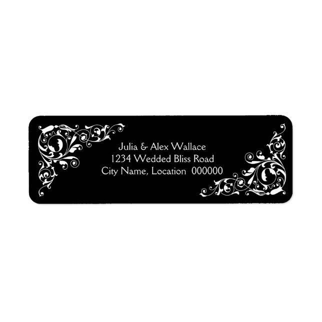 Stylish Black and White Swirls Customizable Labels (Front)
