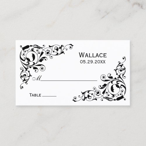 Stylish Black and White Swirls Place Cards Business Card Templates