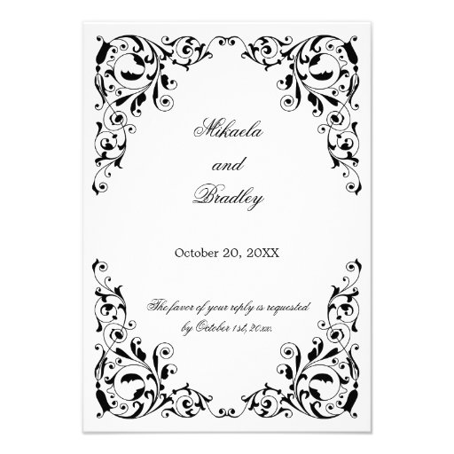 Stylish Black and White Swirls RSVP Card 3.5