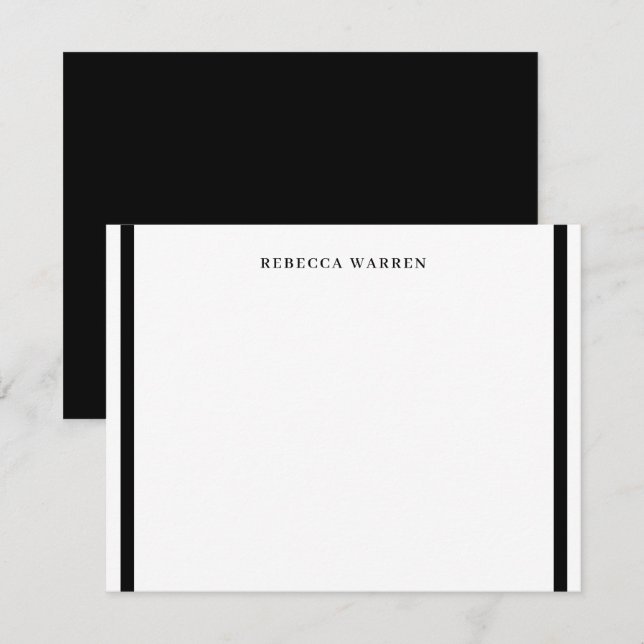 Stylish Black and White Two Border Simple Flat Note Card (Front/Back)