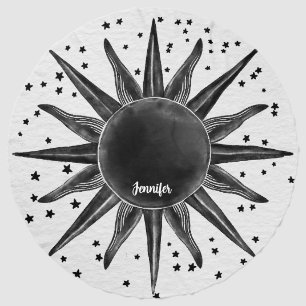Stylish Black And White Vintage Sun Round Beach Towel