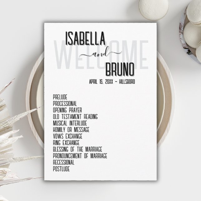 Stylish Black and White Wedding Order of Service Program (Creator Uploaded)