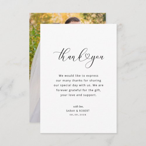 stylish black and white wedding thank you card