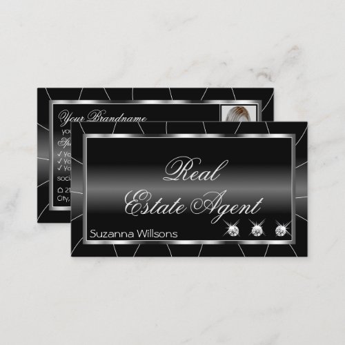 Stylish Black and White with Diamonds  Photo Cool Business Card