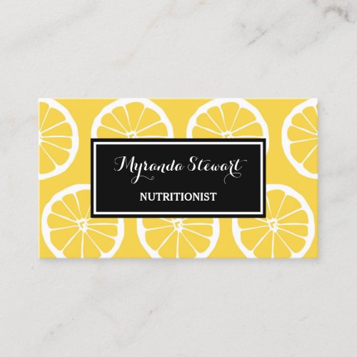 Stylish Black and Yellow Lemon Slices Nutritionist Business Card