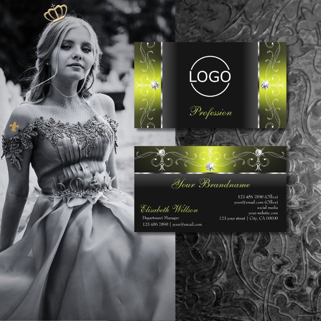 Stylish Black and Yellow Squiggled Jewels add Logo Business Card (Creator Uploaded)