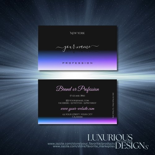 Stylish Black Blue and Purple Gradient Shadow Font Business Card