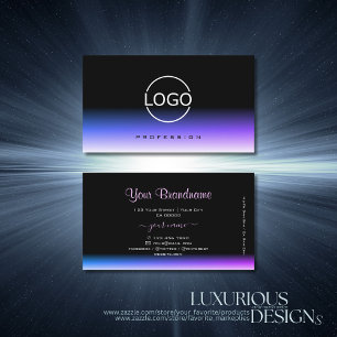 Stylish Black Blue and Purple Gradient with Logo Business Card